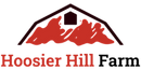 Hoosier Hill Farm logo with a red barn silhouette on a white background