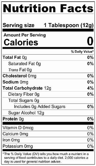 Hoosier Hill Farm Erythritol Powder 25lb, nutrition facts panel