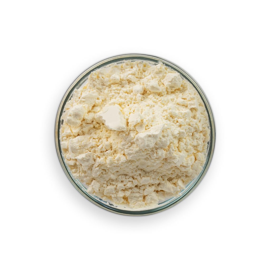 Curd in a glass bowl on a white background