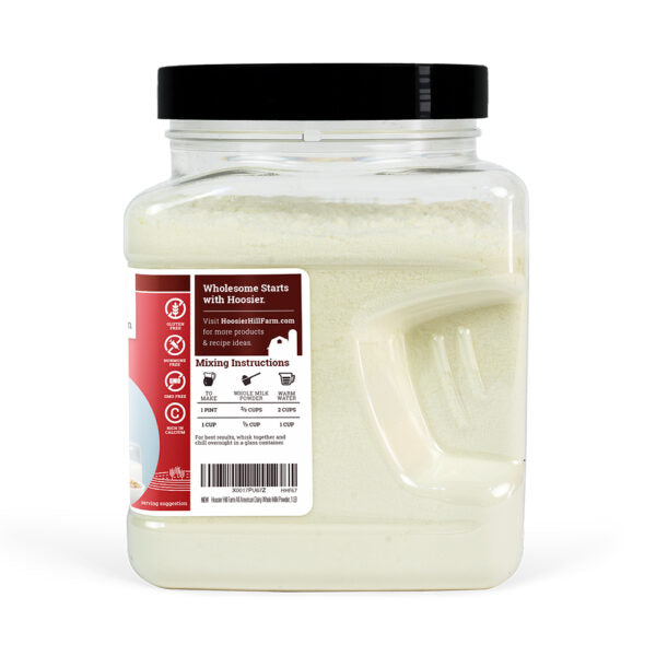Jar of white powder with a label on a white background