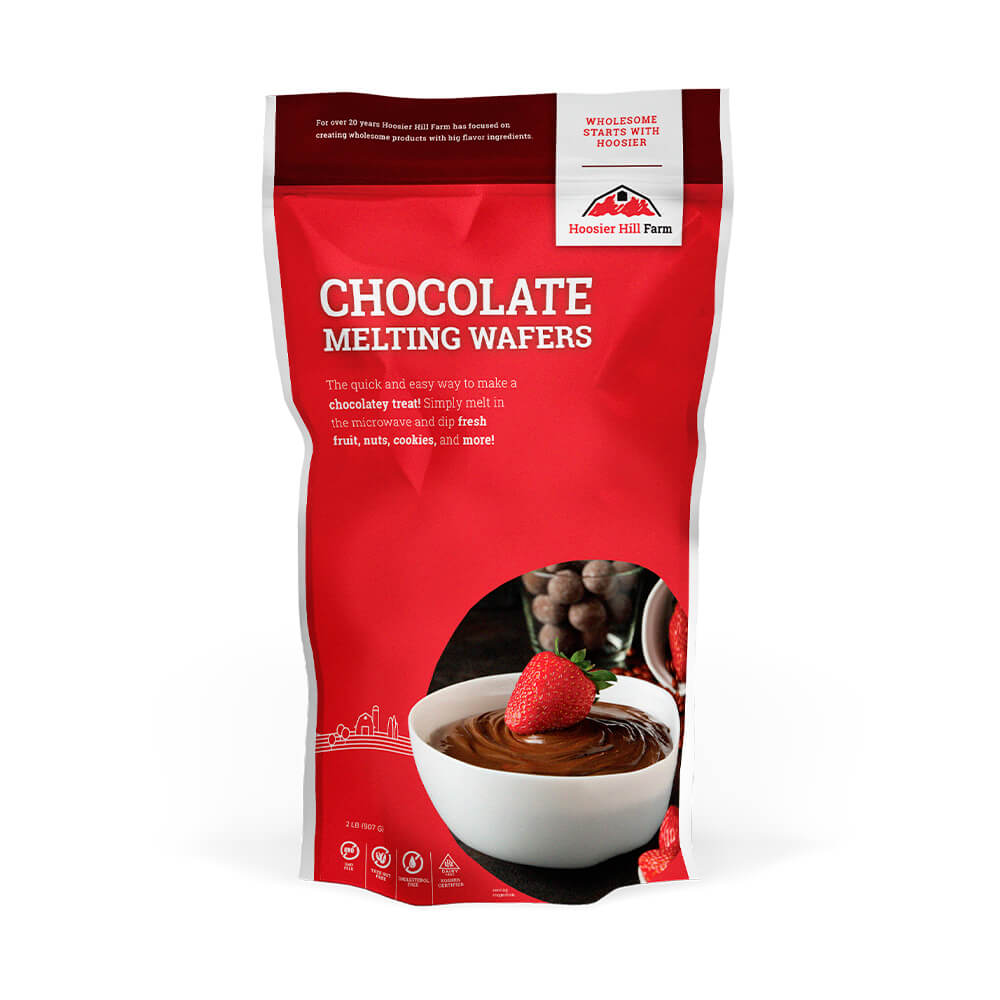 Hoosier Hill Farm Chocolate Melting Wafers, front of the 2 lb package