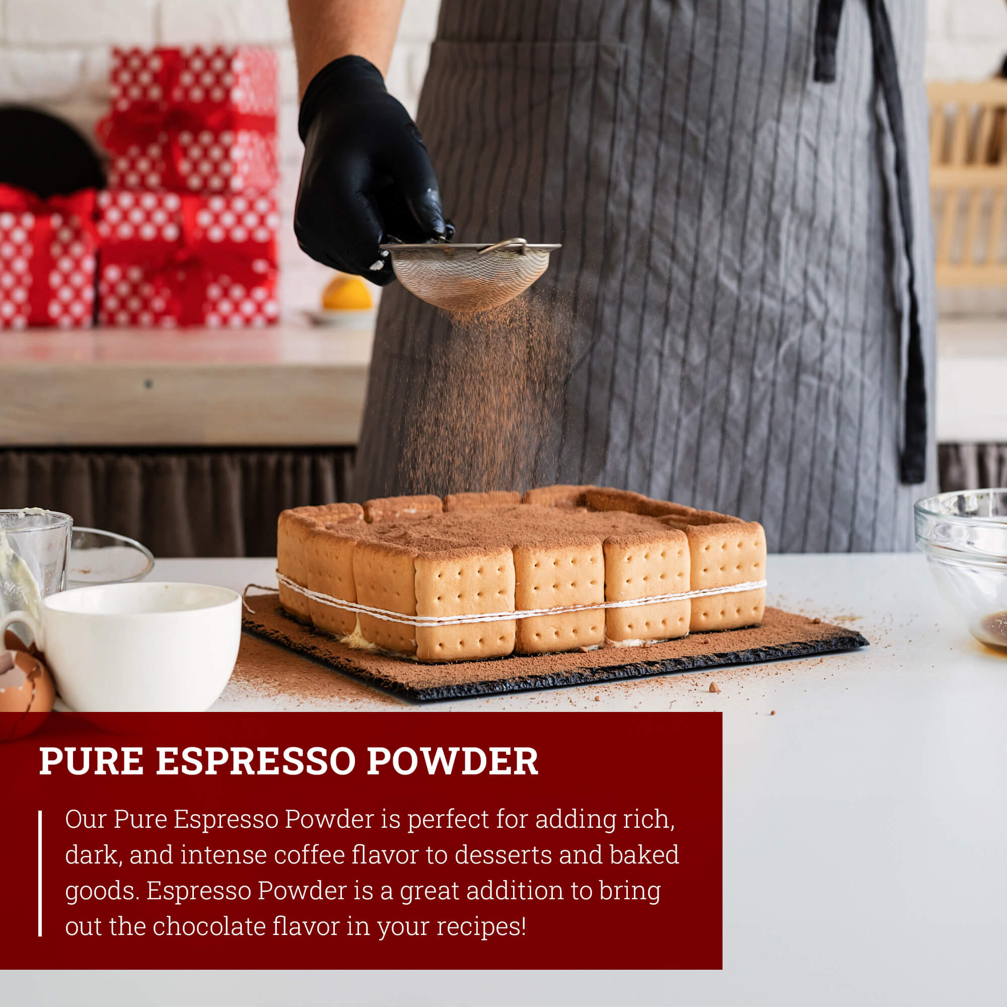 Hoosier Hill Farm Pure Espresso Powder, lifestyle photo in a kitchen setting