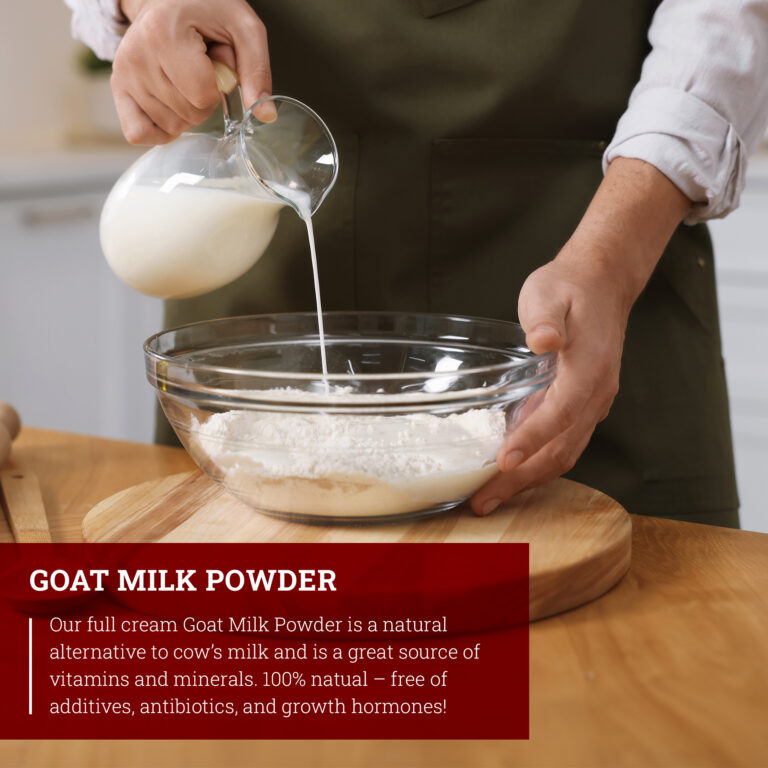 Hoosier Hill Farm Goat Milk Powder, lifestyle photo in a kitchen setting