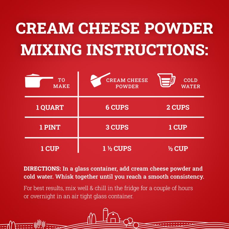 Hoosier Hill Farm Cream Cheese Powder, mixing instructions infographic
