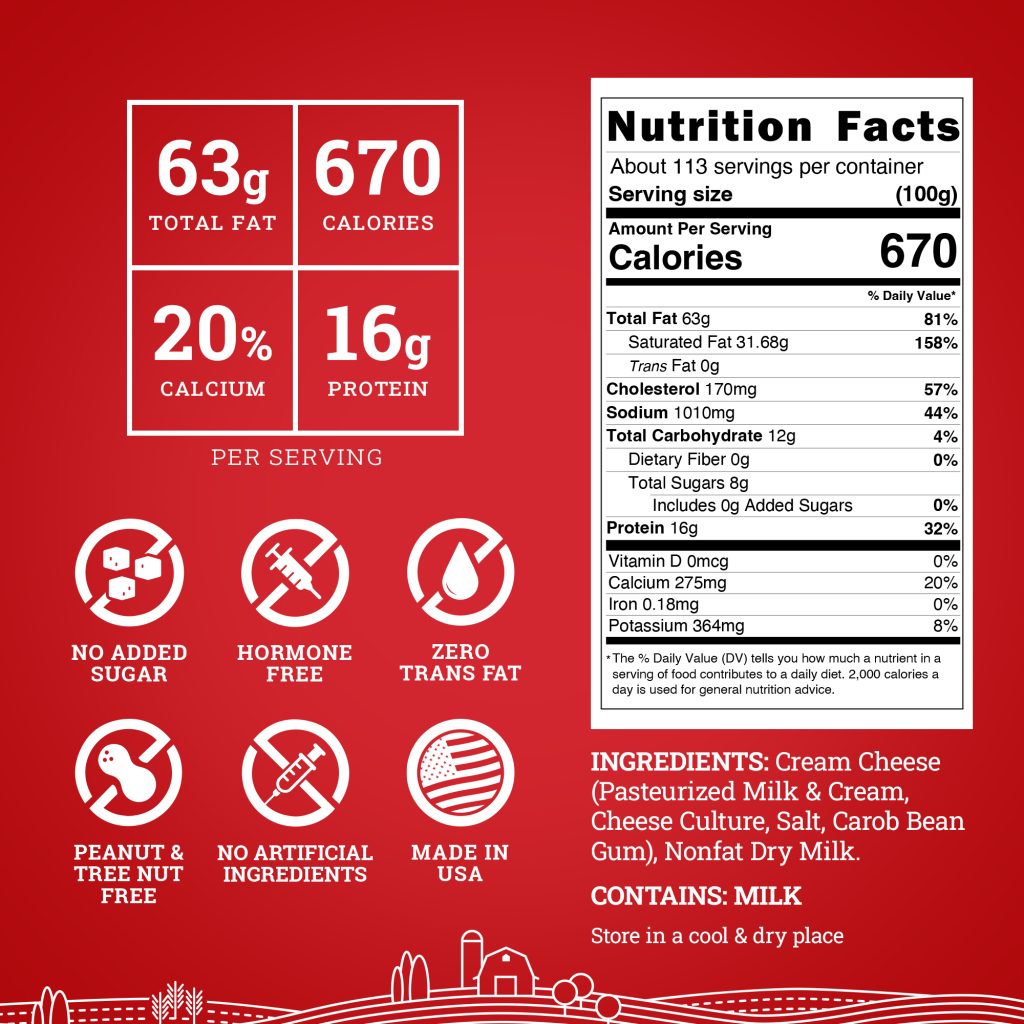 Hoosier Hill Farm Cream Cheese Powder, nutrition facts panel