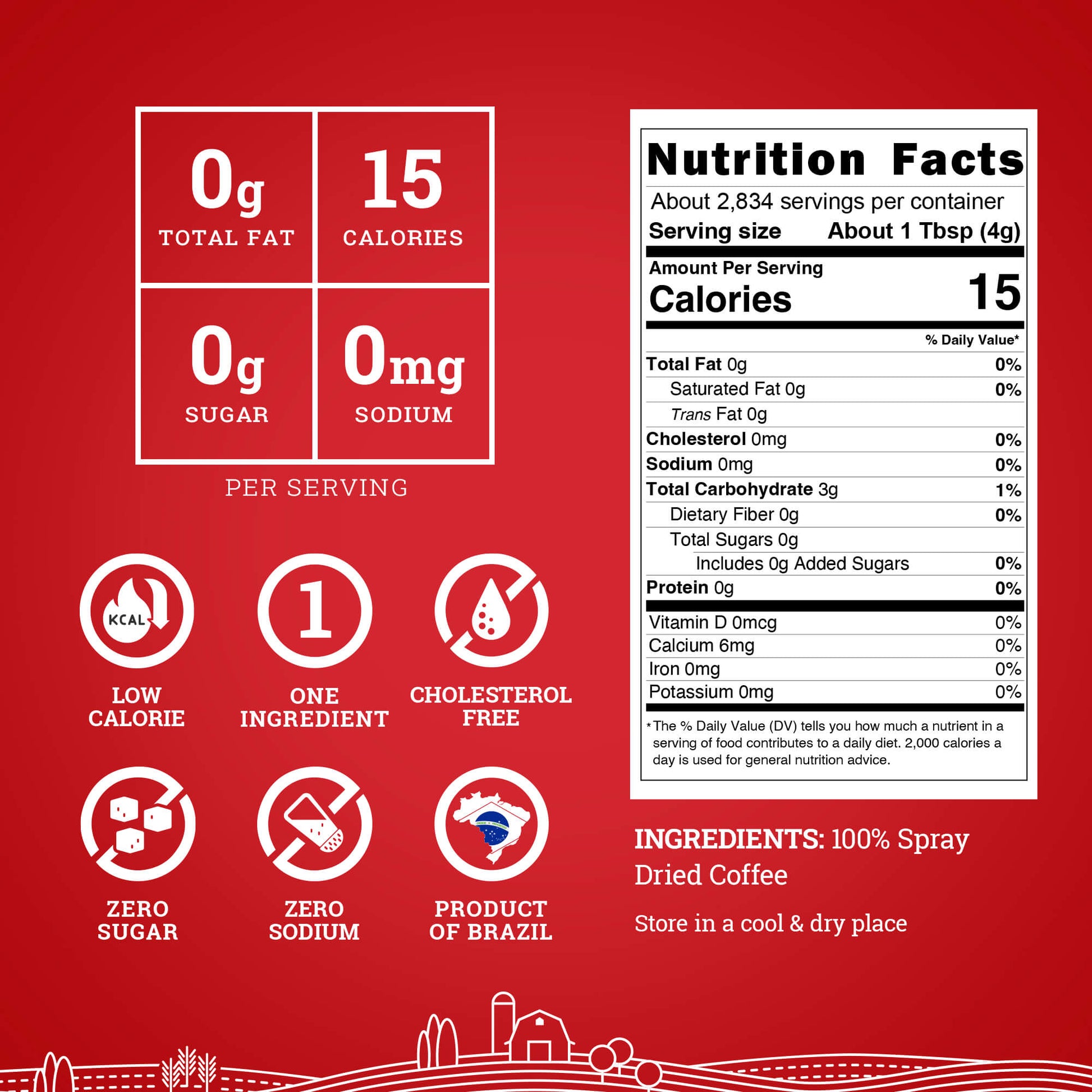 Hoosier Hill Farm Pure Espresso Powder, nutrition facts panel