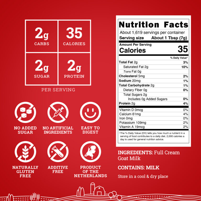 Hoosier Hill Farm Goat Milk Powder, nutrition facts panel