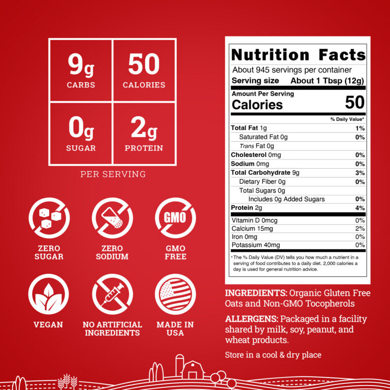 Hoosier Hill Farm Organic Oat Milk Powder, nutrition facts panel