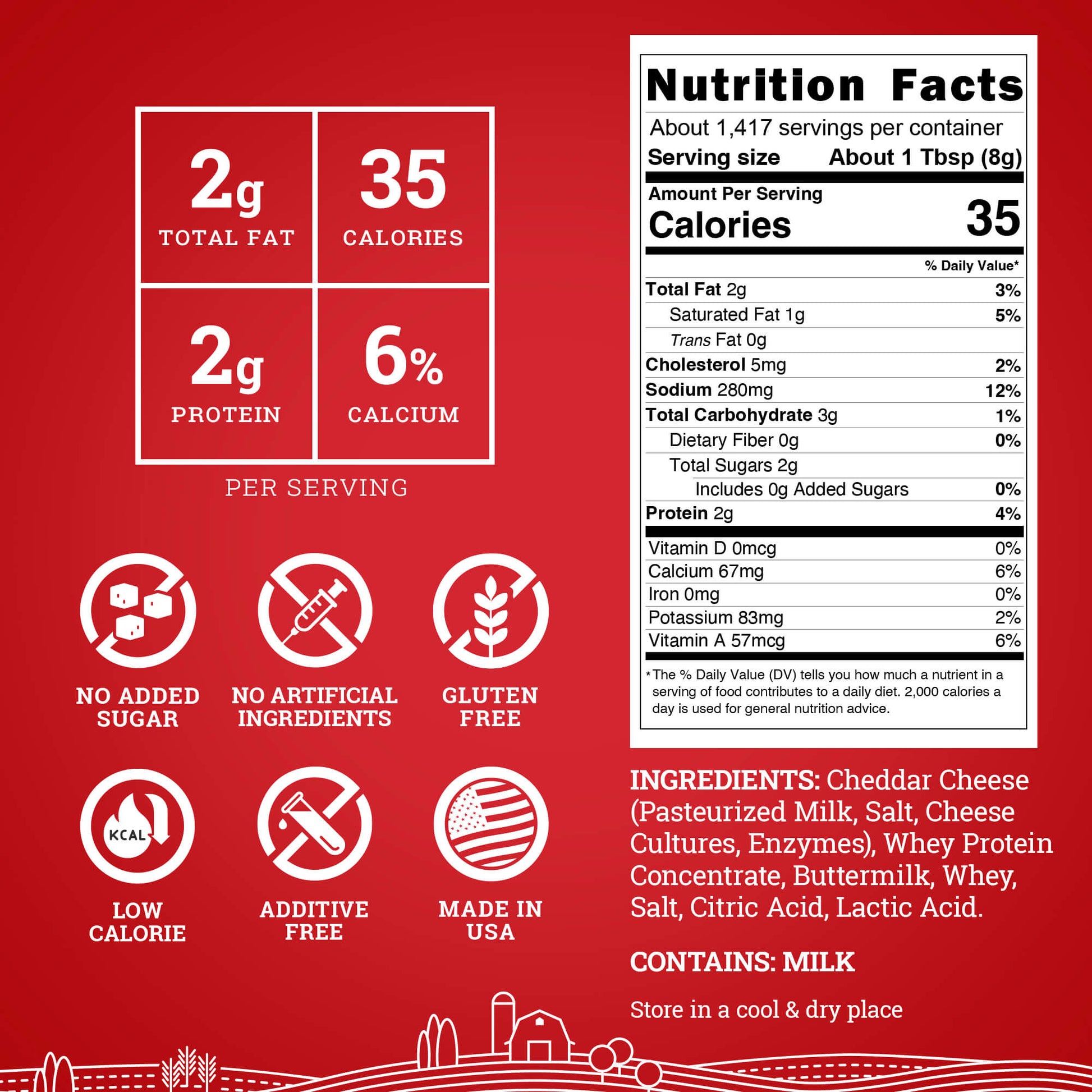 Hoosier Hill Farm White Cheddar Cheese Powder, nutrition facts panel