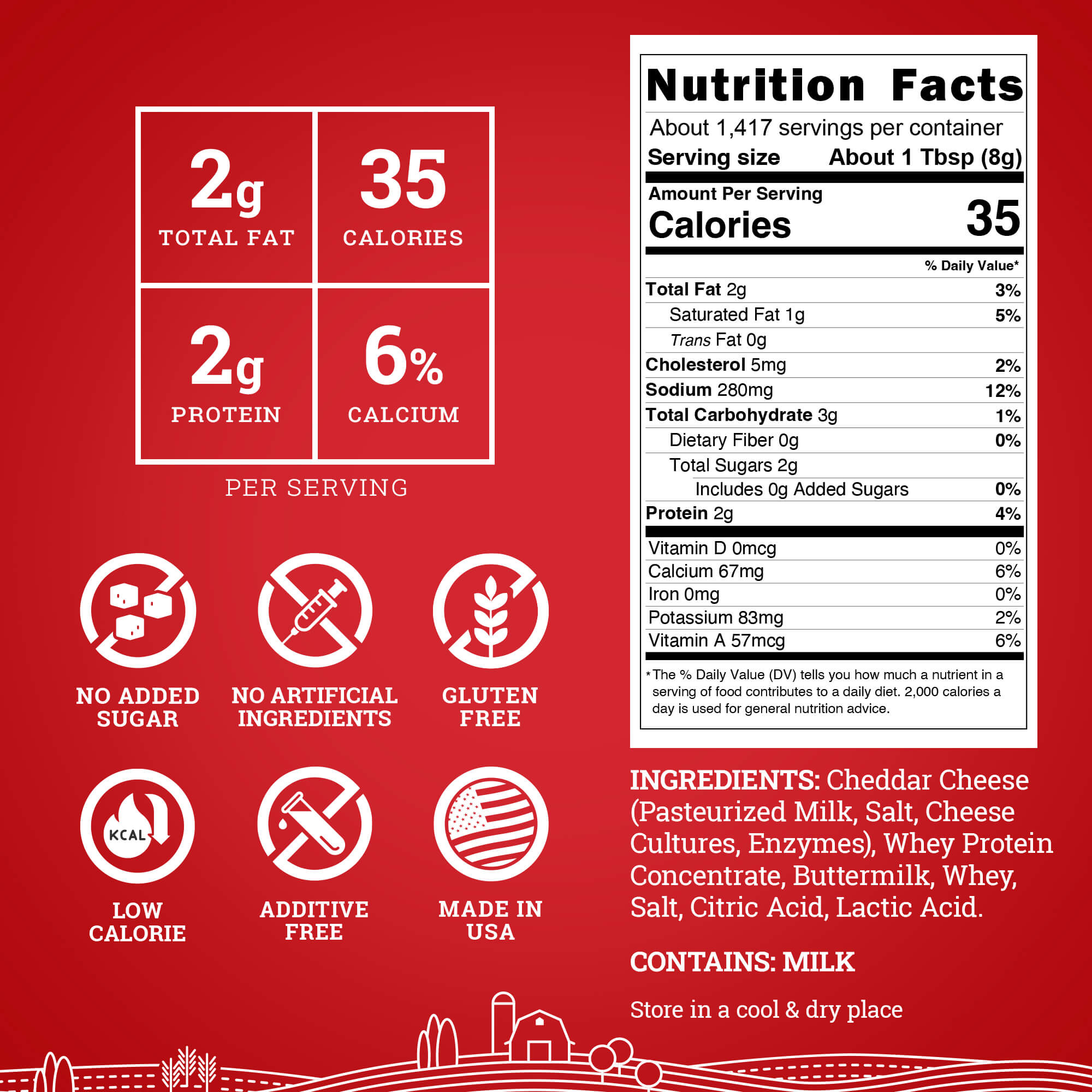 Hoosier Hill Farm White Cheddar Cheese Powder, nutrition facts panel