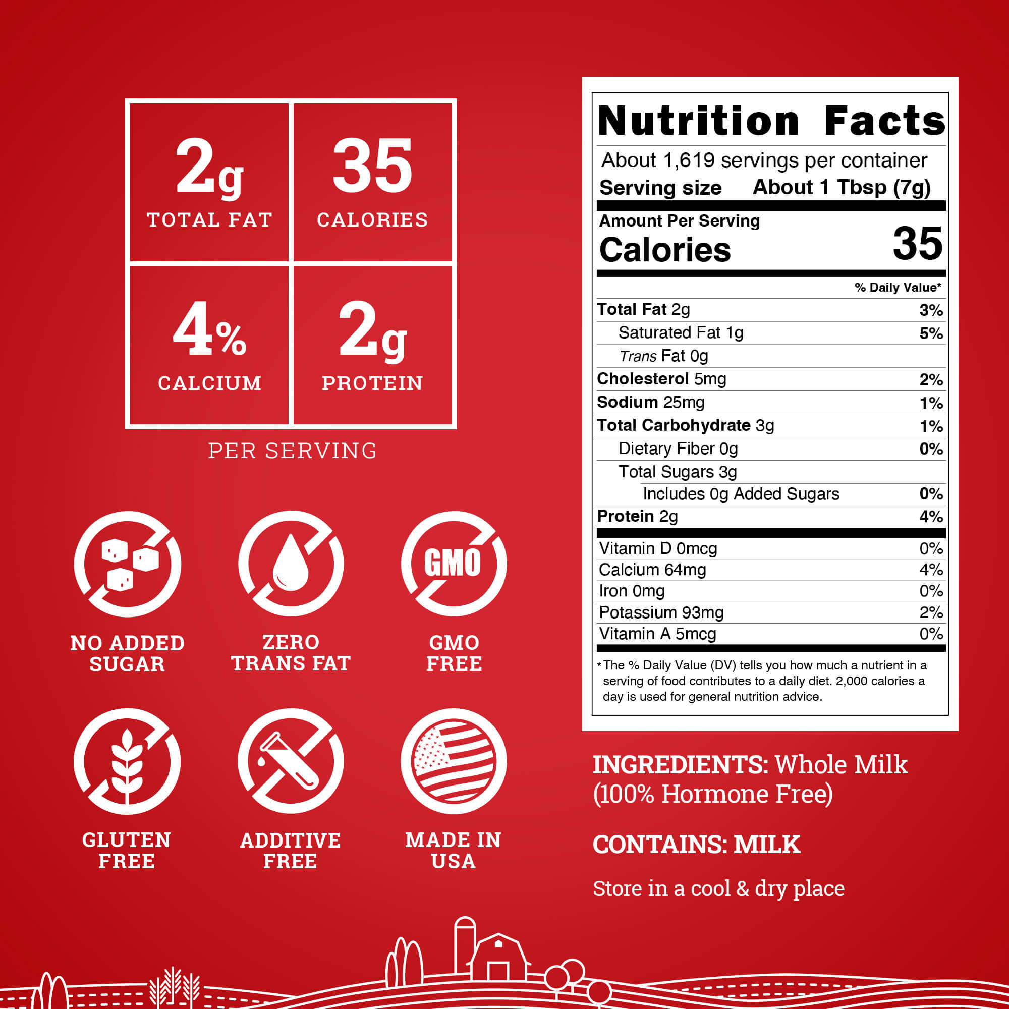 Hoosier Hill Farm Whole Milk Powder, nutrition facts panel
