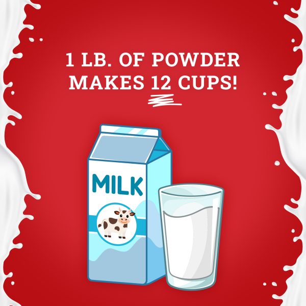 Carton of milk and glass with text on a red background