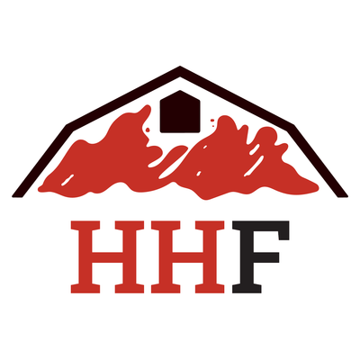 Logo with red and black design on a white background