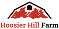 Hoosier Hill Farm logo with a red barn silhouette on a white background