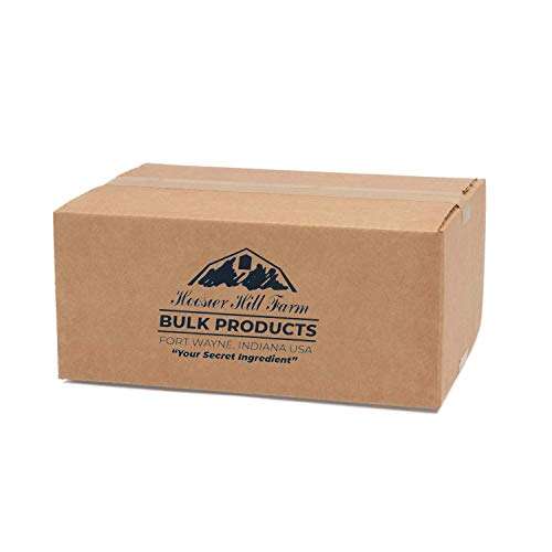 Cardboard box with Hoosier Hill Farm Bulk Products branding on a white background