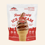 A 38.4 oz bag of Hoosier Hill Farm Real Dairy Ice Cream Mix, chocolate flavored.