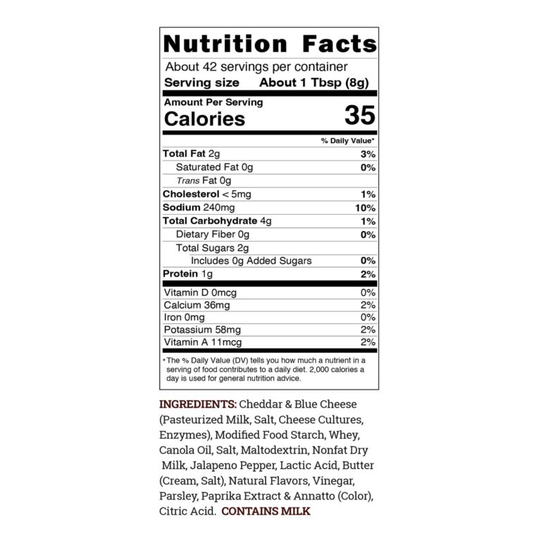 Hoosier Hill Farm Jalapeño Cheddar Cheese Sauce Mix, nutrition facts panel